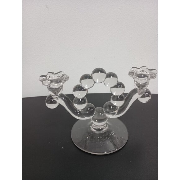 Vintage Duncan Miller Clear Glass Teardrop Two Candle Candlestick Holder MCM - Picture 6 of 9
